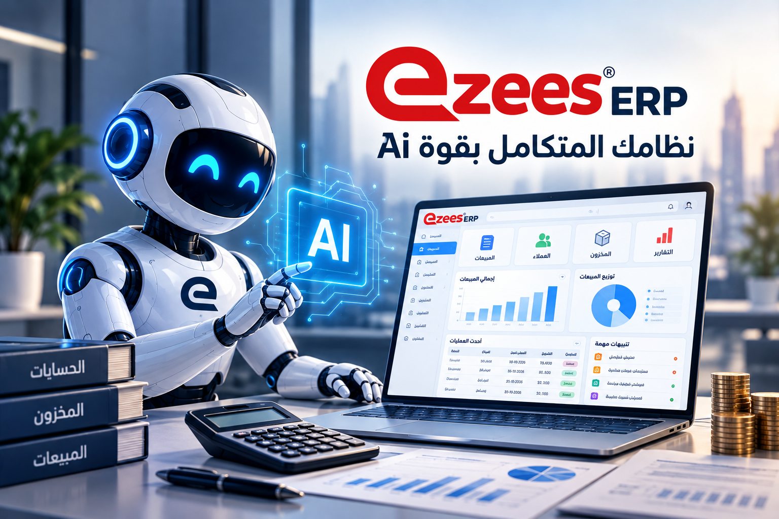 روبوت Ezees ERP أمام لوحة النظام